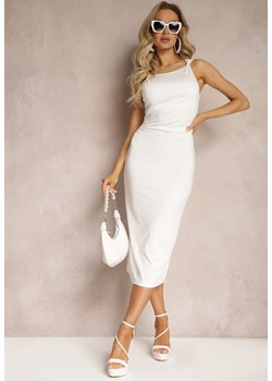 Biała Midi Sukienka Taliowana na Ramiączkach z Marszczeniami Ailear ze sklepu Renee odzież w kategorii Sukienki - zdjęcie 169374953