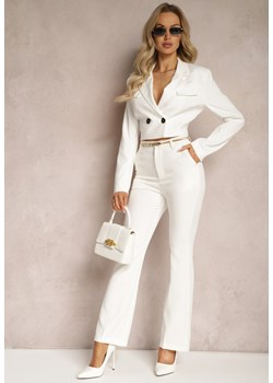 Białe Spodnie Dzwony High Waist z Imitacją Kieszeni Semirlla ze sklepu Renee odzież w kategorii Spodnie damskie - zdjęcie 169375013