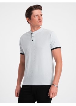 Męska koszulka polo bez kołnierzyka - jasnoszara V10 OM-TSCT-0156 ze sklepu ombre w kategorii T-shirty męskie - zdjęcie 169390374