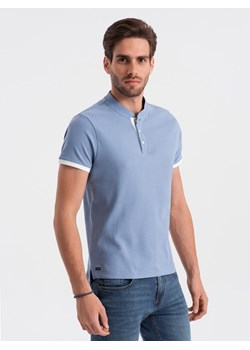 Koszulka męska polo bez kołnierzyka - niebieska V3 OM-TSCT-0156 ze sklepu ombre w kategorii T-shirty męskie - zdjęcie 169390384