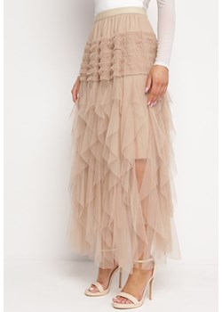 Beżowa Spódnica Maxi z Tiulowym Dołem i Falbankami Liraen ze sklepu Born2be Odzież w kategorii Spódnice - zdjęcie 169391691