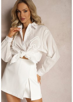 Biała Bawełniana Koszula z Haftowanymi Sercami Tesialla ze sklepu Renee odzież w kategorii Koszule damskie - zdjęcie 169394890