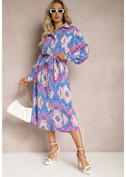 Niebiesko-Różowa Sukienka Midi o Koszulowym Fasonie Ozdobionym Wzorem w Stylu Etno Thailven ze sklepu Renee odzież w kategorii Sukienki - zdjęcie 169394914
