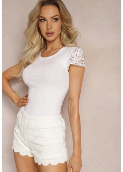Biały  Prążkowany Top z Koronkowymi Aplikacjami Velsia ze sklepu Renee odzież w kategorii Bluzki damskie - zdjęcie 169394964