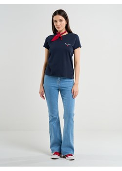 Koszulka damska bawełniana z niewielkim nadrukiem na piersi granatowa Benetta 403 ze sklepu Big Star w kategorii Bluzki damskie - zdjęcie 169399764