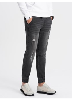 Męskie spodnie jeansowe JOGGERY z przetarciami - czarne V2 OM-PADJ-0150 ze sklepu ombre w kategorii Jeansy męskie - zdjęcie 169399892