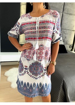 Biała Sukienka z Azteckim Wzorem ze sklepu ModnaKiecka.pl w kategorii Sukienki - zdjęcie 169405942
