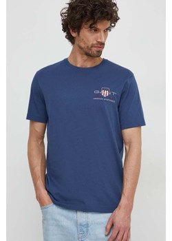 Gant t-shirt bawełniany kolor niebieski z aplikacją ze sklepu ANSWEAR.com w kategorii T-shirty męskie - zdjęcie 169406890