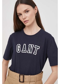 Gant t-shirt bawełniany damski kolor granatowy ze sklepu ANSWEAR.com w kategorii Bluzki damskie - zdjęcie 169407350