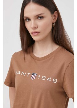 Gant t-shirt bawełniany damski kolor brązowy ze sklepu ANSWEAR.com w kategorii Bluzki damskie - zdjęcie 169407360