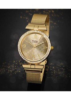 Ozdobny, złoty zegarek z kryształkami ze sklepu Atlas For Men w kategorii Zegarki - zdjęcie 169419390