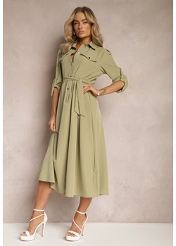 Jasnozielona Długa Sukienka z Rozkloszowanym Dołem i Koszulową Górą Kitesi ze sklepu Renee odzież w kategorii Sukienki - zdjęcie 169421262
