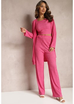 Różowy Komplet z Ozdobnym Prążkowaniem z Koszulą z Topem i Spodniami Raliva ze sklepu Renee odzież w kategorii Komplety i garnitury damskie - zdjęcie 169421272
