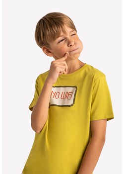 Limonkowa koszulka chłopięca z geometrycznym nadrukiem T-NOWIFI JUNIOR ze sklepu Volcano.pl w kategorii T-shirty chłopięce - zdjęcie 169422451