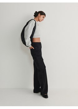 Reserved - Krótka bluza z bawełną - jasnoszary ze sklepu Reserved w kategorii Bluzy damskie - zdjęcie 169424654