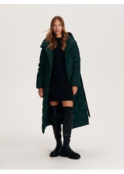 Reserved - Długi płaszcz z kapturem - zielony ze sklepu Reserved w kategorii Płaszcze damskie - zdjęcie 169428572
