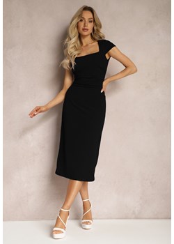 Czarna Midi Sukienka z Kwadratowym Dekoltem Linerana ze sklepu Renee odzież w kategorii Sukienki - zdjęcie 169431310