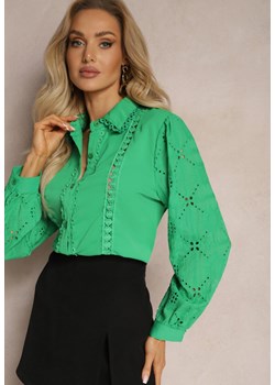 Zielona Koszula w Stylu Boho z Ozdobnym Haftem Anvia ze sklepu Renee odzież w kategorii Koszule damskie - zdjęcie 169431782