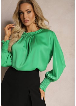 Zielona Bluzka z Ozdobnymi Marszczeniami o Luźnym Kroju Gwoneissa ze sklepu Renee odzież w kategorii Bluzki damskie - zdjęcie 169431812