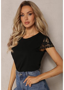 Czarna Koronkowa Bluzka z Bawełny Raenl ze sklepu Renee odzież w kategorii Bluzki damskie - zdjęcie 169437533