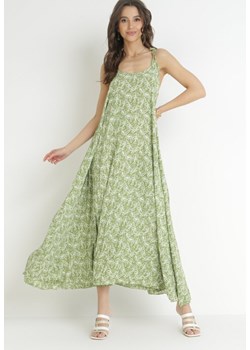 Zielona Rozkloszowana Sukienka Maxi z Wiązanymi Ramiączkami Brigidia ze sklepu Born2be Odzież w kategorii Sukienki - zdjęcie 169450951