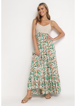 Zielona Maxi Sukienka z Wiskozy na Cienkich Ramiączkach w Kwiaty Kernet ze sklepu Born2be Odzież w kategorii Sukienki - zdjęcie 169451121