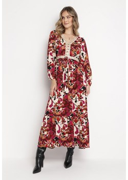 Bordowa Sukienka Maxi z Haftowaną Tasiemką i Cekinami Pinta ze sklepu Born2be Odzież w kategorii Sukienki - zdjęcie 169451251