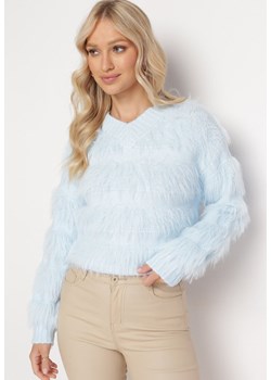 Jasnoniebieski Sweter Puchaty z Dodatkiem Kaszmiru Isorte ze sklepu Born2be Odzież w kategorii Swetry damskie - zdjęcie 169451492