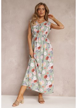 Jasnozielona Sukienka Maxi w Kwiaty z Gumką w Talii Kaleita ze sklepu Renee odzież w kategorii Sukienki - zdjęcie 169451771