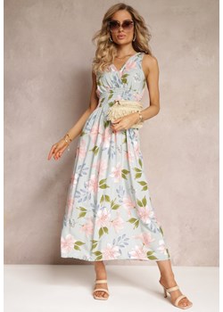 Jasnozielona Kwiecista Sukienka Maxi z Gumką w Talii i Rozkloszowanym Dołem Lenasa ze sklepu Renee odzież w kategorii Sukienki - zdjęcie 169451782