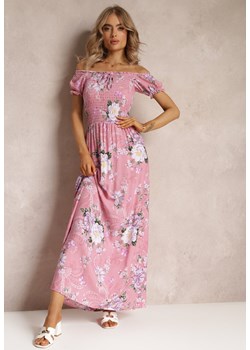Różowa Sukienka Maxi z Ozdobnym Dekoltem i Cienkimi Gumkami Nesaina ze sklepu Renee odzież w kategorii Sukienki - zdjęcie 169451801