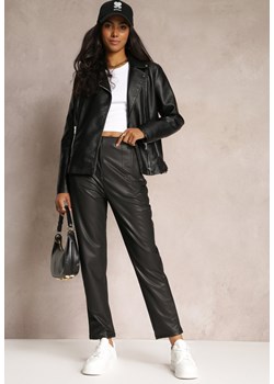 Czarne Spodnie z Imitacji Skóry i Wysokim Stanem Linosja ze sklepu Renee odzież w kategorii Spodnie damskie - zdjęcie 169451911