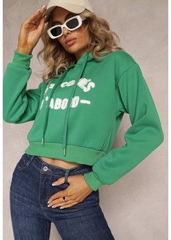 Zielona Dzianinowa Bluza z Nadrukiem i Kapturem Faminese ze sklepu Renee odzież w kategorii Bluzy damskie - zdjęcie 169451981