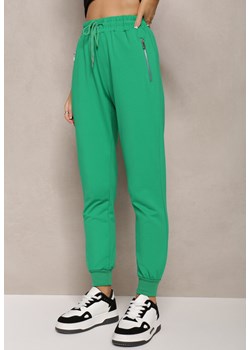 Zielone Dresowe Spodnie Bawełniane Joggery z Kieszeniami na Suwaki Bieitta ze sklepu Renee odzież w kategorii Spodnie damskie - zdjęcie 169452054