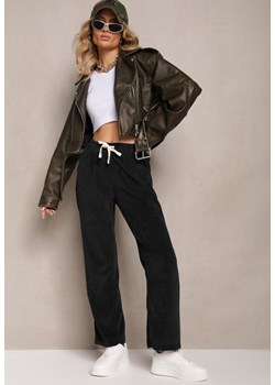 Czarne Szerokie Spodnie Sztruksowe z Gumką w Pasie z Bawełny Ciriana ze sklepu Renee odzież w kategorii Spodnie damskie - zdjęcie 169452081