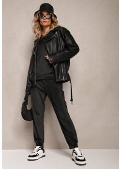 Czarny Welurowy Komplet Dresowy z Bluzą i Spodniami Joggerami Mafira ze sklepu Renee odzież w kategorii Dresy damskie - zdjęcie 169452133