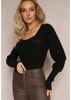 Czarny Ażurowy Sweter z Długim Rękawem Caettes ze sklepu Renee odzież w kategorii Swetry damskie - zdjęcie 169452171