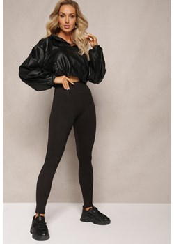 Czarne Legginsy z Dzianiny High Waist z Gumką w Pasie Nimzza ze sklepu Renee odzież w kategorii Spodnie damskie - zdjęcie 169452200