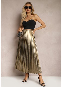 Złota  Połyskująca Spódnica Plisowana Maxi Vilira ze sklepu Renee odzież w kategorii Spódnice - zdjęcie 169456690
