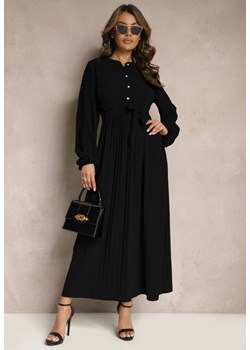Czarna Rozkloszowana Sukienka Maxi Plisowana Wiązana w Pasie Terilla ze sklepu Renee odzież w kategorii Sukienki - zdjęcie 169456740