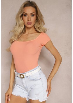 Pomarańczowy Bawełniany T-shirt Top z Hiszpańskim Dekoltem Ertalissa ze sklepu Renee odzież w kategorii Bluzki damskie - zdjęcie 169456830