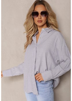 Niebieska Oversizowa Koszula z Lnu i Bawełny w Paski Laorel ze sklepu Renee odzież w kategorii Koszule damskie - zdjęcie 169469124
