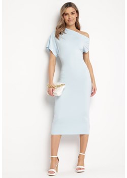 Jasnoniebieska Asymetryczna Sukienka Midi o Dopasowanym Fasonie Tivalle ze sklepu Born2be Odzież w kategorii Sukienki - zdjęcie 169470993