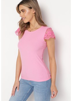 Różowa Bluzka Prążkowana z Koronkowymi Wstawkami i Cekinami Esmalde ze sklepu Born2be Odzież w kategorii Bluzki damskie - zdjęcie 169471270
