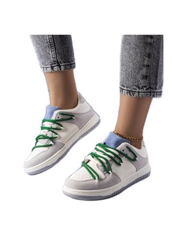 Szare sneakersy z zielonymi sznurówkami Aucoin białe ze sklepu ButyModne.pl w kategorii Buty sportowe damskie - zdjęcie 169486741