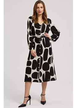 Sukienka z długimi rękawami i paskiem 4307, Kolor czarno-beżowy, Rozmiar XS, Moodo ze sklepu Primodo w kategorii Sukienki - zdjęcie 169488974