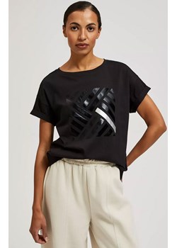 Bawełniany t-shirt damski z geometrycznym wzorem czarny 4317, Kolor czarny, Rozmiar XL, Moodo ze sklepu Primodo w kategorii Bluzki damskie - zdjęcie 169489014