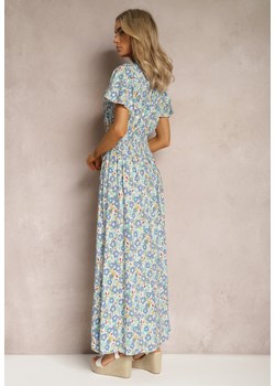 Biało-Niebieska Rozkloszowana Sukienka Maxi z Wiskozy w Kwiaty z Kopertowym Dekoltem Tiantia ze sklepu Renee odzież w kategorii Sukienki - zdjęcie 169496443