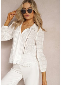 Biała Bawełniana Koszula w Rustykalnym Stylu z Hafem i Stójką Alithasse ze sklepu Renee odzież w kategorii Koszule damskie - zdjęcie 169496481