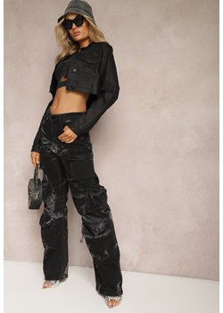 Czarne Jeansy Cargo Ozdobione Marmurkowym Wzorem Tie-Dye Elysiama ze sklepu Renee odzież w kategorii Jeansy damskie - zdjęcie 169496521